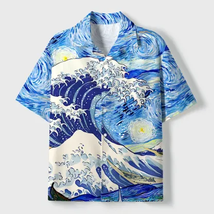 Tokyo-Tiger Waves Under The Starry Night Cuban Collar Shirt