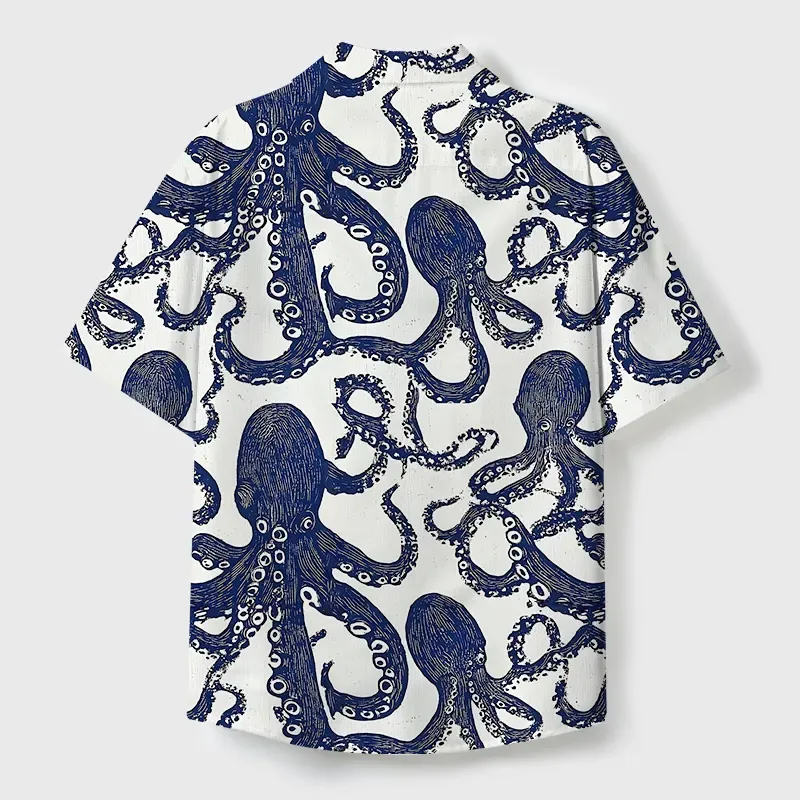 Tokyo-Tiger Ocean Octopus Cuban Collar Shirt