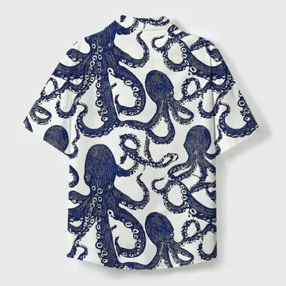 Tokyo-Tiger Ocean Octopus Cuban Collar Shirt