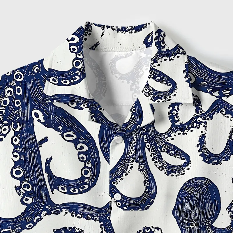 Tokyo-Tiger Ocean Octopus Cuban Collar Shirt
