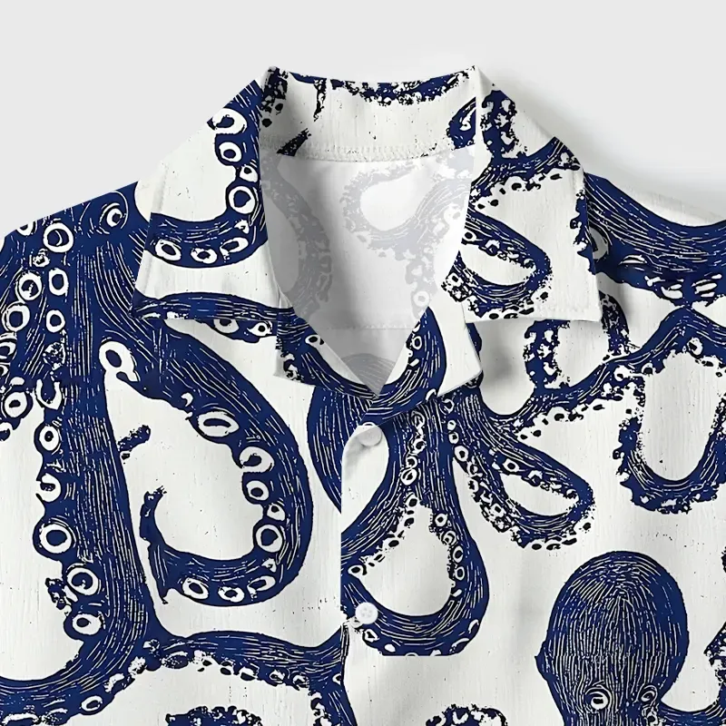 Tokyo-Tiger Ocean Octopus Cuban Collar Shirt