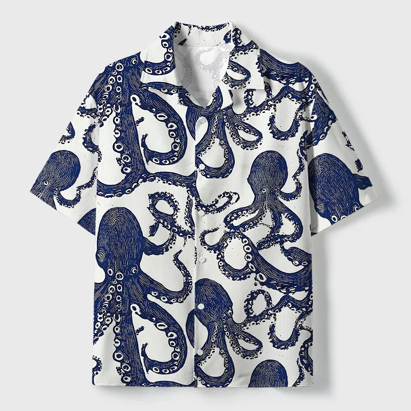 Tokyo-Tiger Ocean Octopus Cuban Collar Shirt