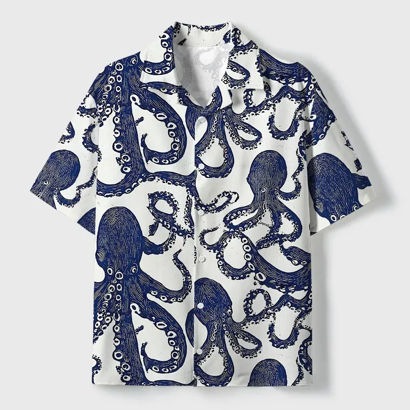 Tokyo-Tiger Ocean Octopus Cuban Collar Shirt Sale