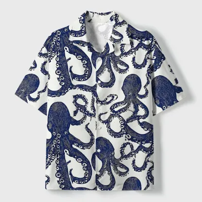 Tokyo-Tiger Ocean Octopus Cuban Collar Shirt