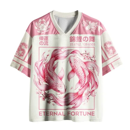 Tokyo-Tiger Sakura Flow: Twin Koi Mesh Jersey