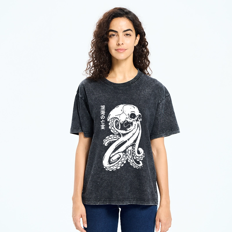 Tokyo-Tiger Octopus Of The Deep Ghost Washed T-Shirt