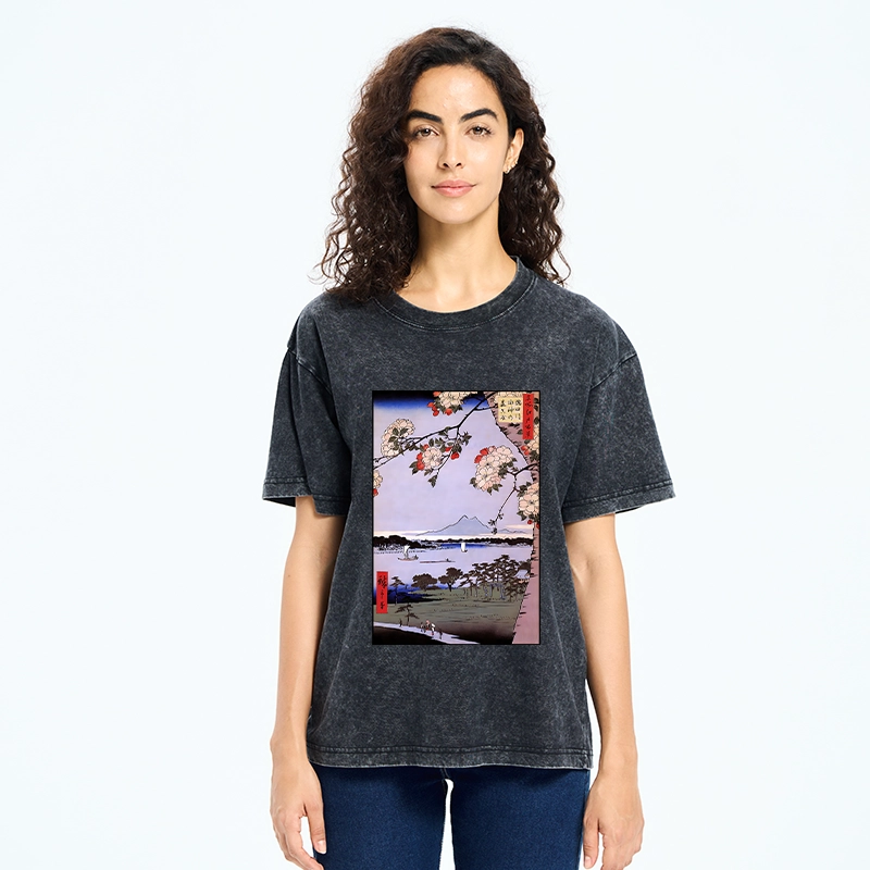 Tokyo-Tiger Vintage Japanese Print: Sakura And Fuji Washed T-Shirt