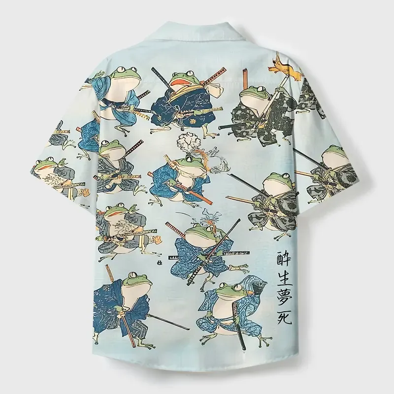 Tokyo-Tiger Frog Samurai Cuban Collar Shirt
