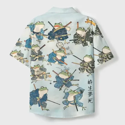 Tokyo-Tiger Frog Samurai Cuban Collar Shirt