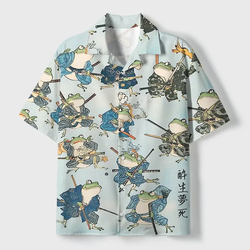 Tokyo-Tiger Frog Samurai Cuban Collar Shirt