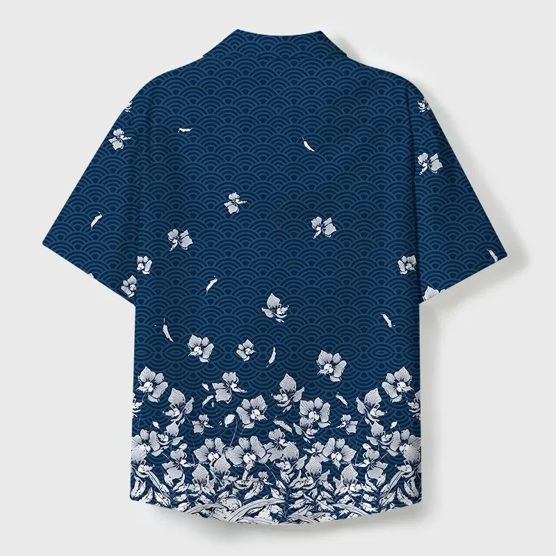 Tokyo-Tiger Falling Petals Cuban Collar Shirt