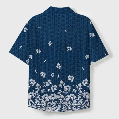 Tokyo-Tiger Falling Petals Cuban Collar Shirt