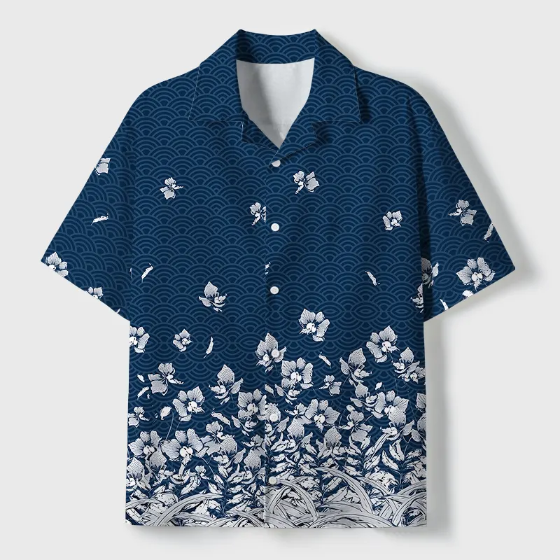 Tokyo-Tiger Falling Petals Cuban Collar Shirt