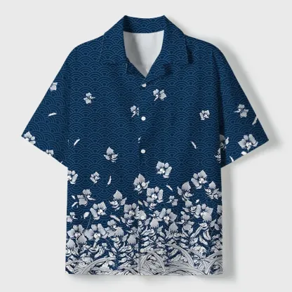 Tokyo-Tiger Falling Petals Cuban Collar Shirt
