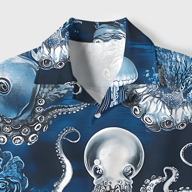 Tokyo-Tiger Deep Sea Octopus Cuban Collar Shirt