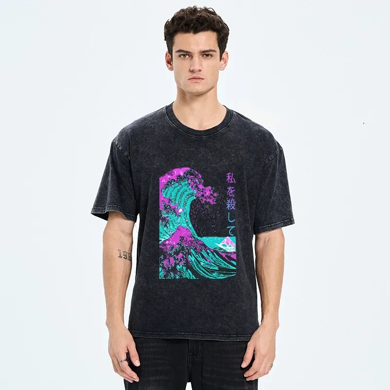 Tokyo-Tiger Neon Great Wave Off Kanagawa Washed T-Shirt