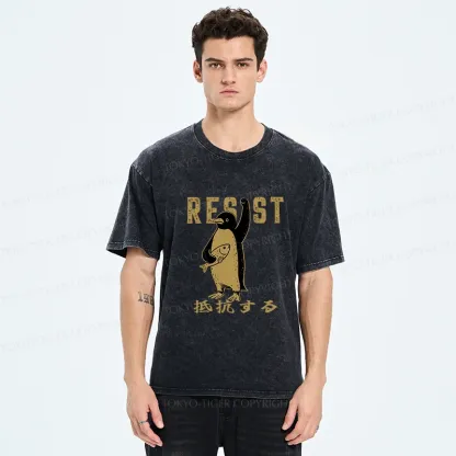 Tokyo-Tiger Penguin Giving An Opinion Washed T-Shirt