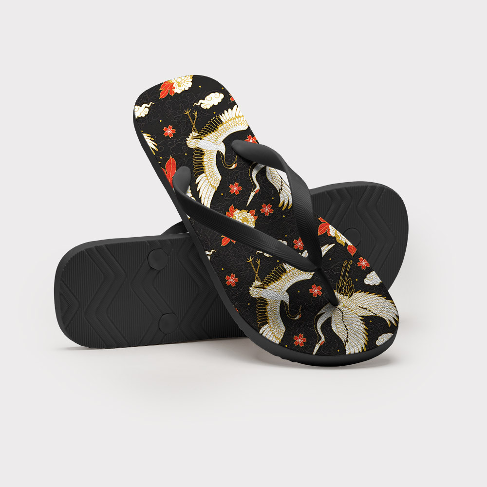 Tokyo-Tiger Celestial Cranes And Blossoms Flip Flops