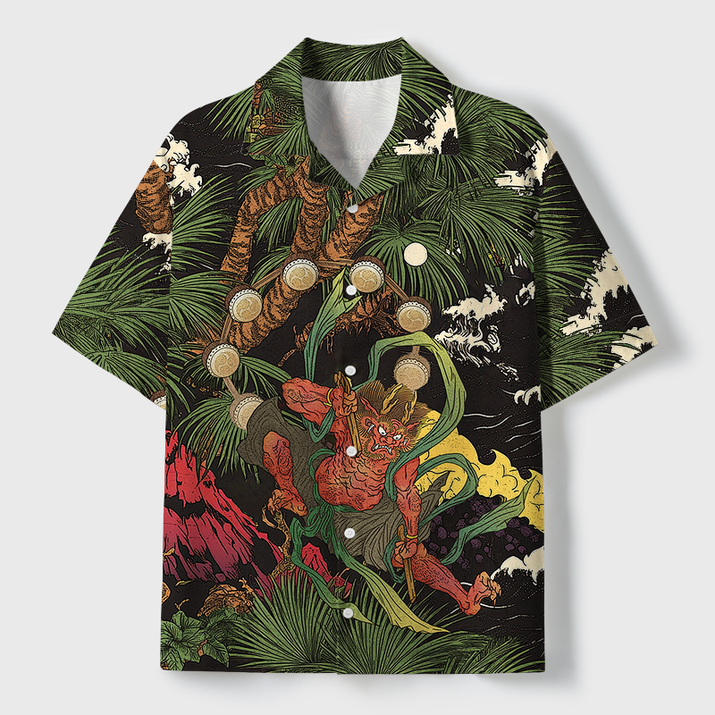 Tokyo-Tiger Japanese Yokai Cuban Collar Shirt