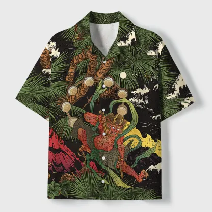Tokyo-Tiger Japanese Yokai Cuban Collar Shirt