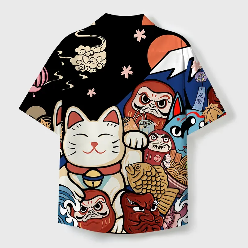 Tokyo-Tiger Traditional Japanese Elements Cuban Collar Shirt