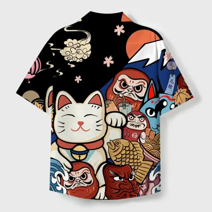 Tokyo-Tiger Traditional Japanese Elements Cuban Collar Shirt