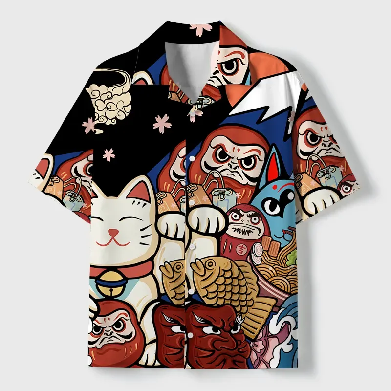 Tokyo-Tiger Traditional Japanese Elements Cuban Collar Shirt