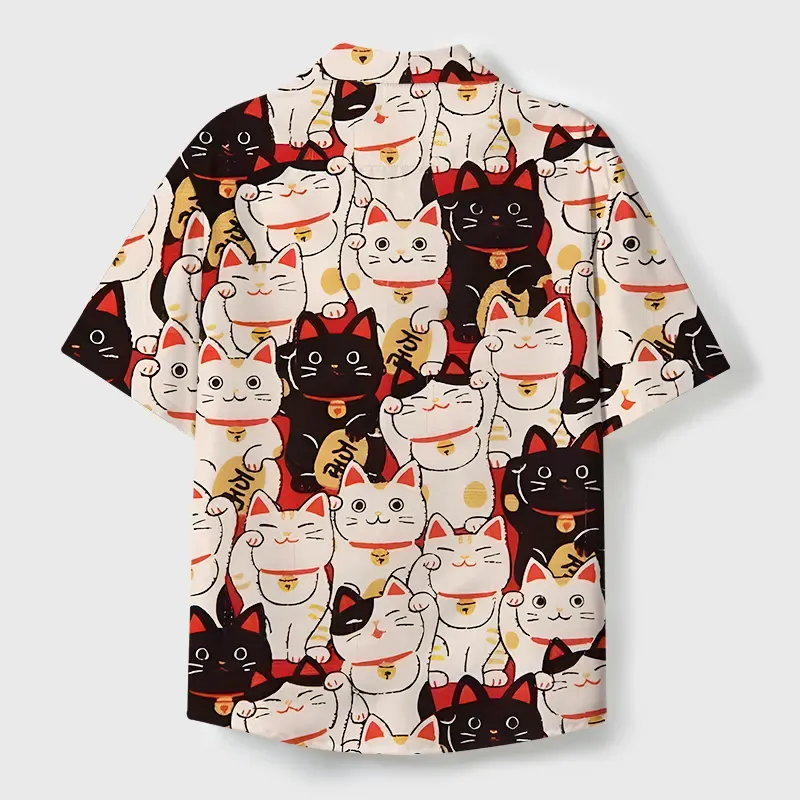 Tokyo-Tiger Lucky Cat Cuban Collar Shirt