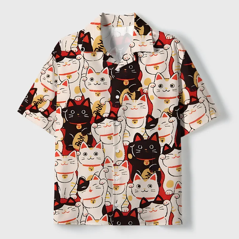 Tokyo-Tiger Lucky Cat Cuban Collar Shirt