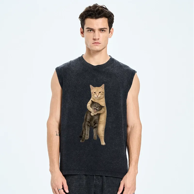 Tokyo-Tiger Orange Cat’s Tight Embrace Washed Tank