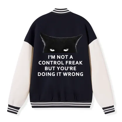 Tokyo-Tiger Control Freak Funny Embroidery Varsity Jacket