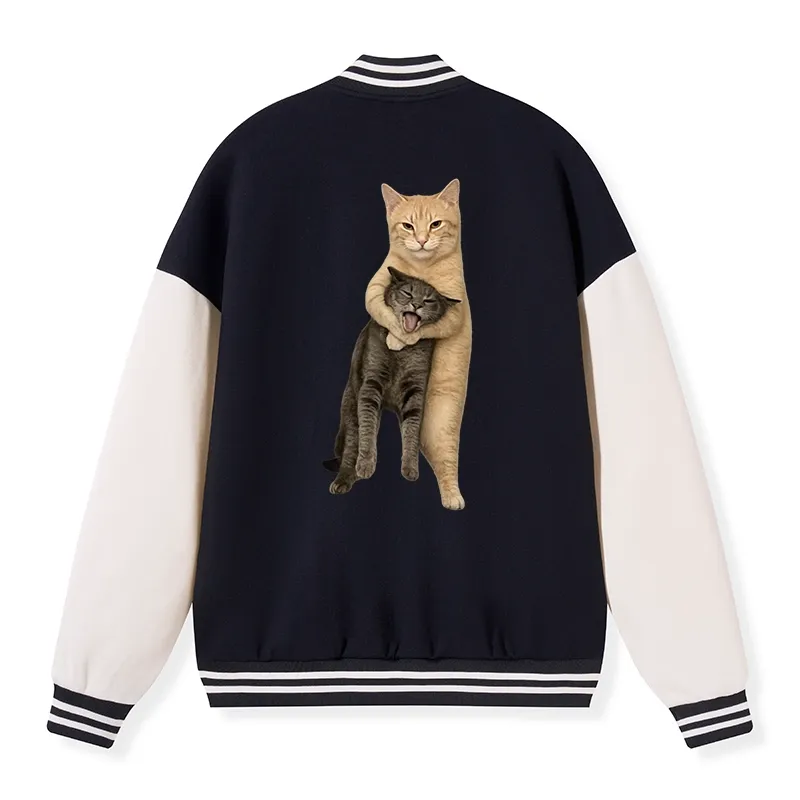 Tokyo-Tiger Orange Cat’s Tight Embrace Embroidery Varsity Jacket Sale