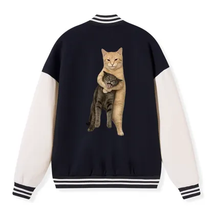 Tokyo-Tiger Orange Cat’s Tight Embrace Embroidery Varsity Jacket