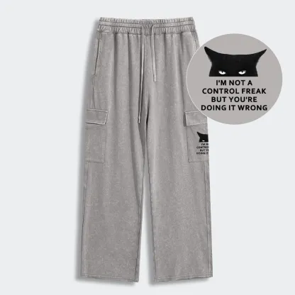 Tokyo-Tiger Control Freak Funny Washed Utility Sweatpants