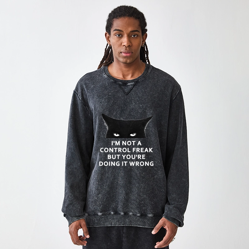 Tokyo-Tiger Control Freak Funny Washed Terry Sweatshirt