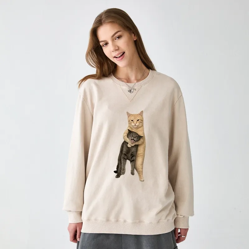 Tokyo-Tiger Orange Cat’s Tight Embrace Washed Terry Sweatshirt