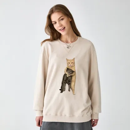 Tokyo-Tiger Orange Cat’s Tight Embrace Washed Terry Sweatshirt