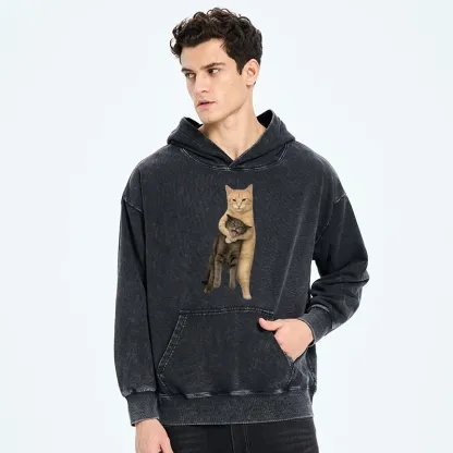 Tokyo-Tiger Orange Cat’s Tight Embrace Washed Hoodie