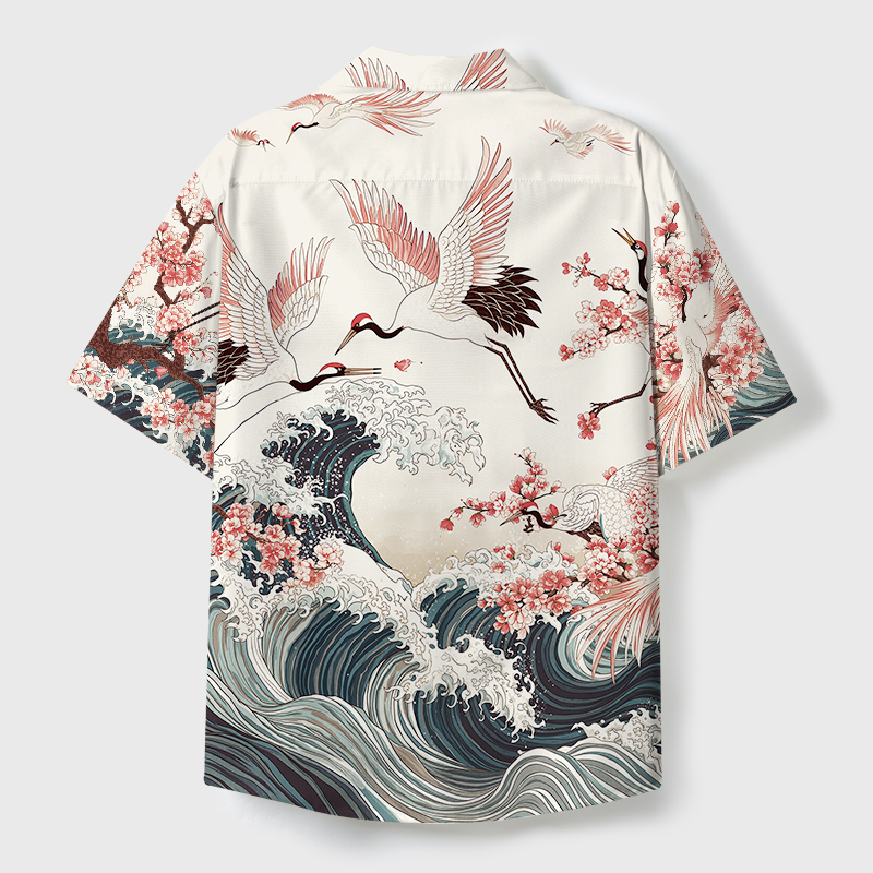 Tokyo-Tiger Cranes Dancing On The Waves Button-up Shirt