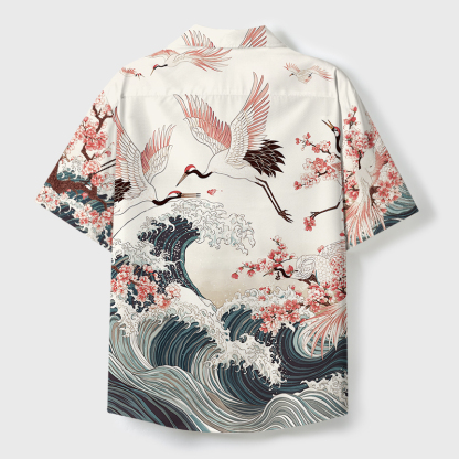 Tokyo-Tiger Cranes Dancing On The Waves Button-up Shirt