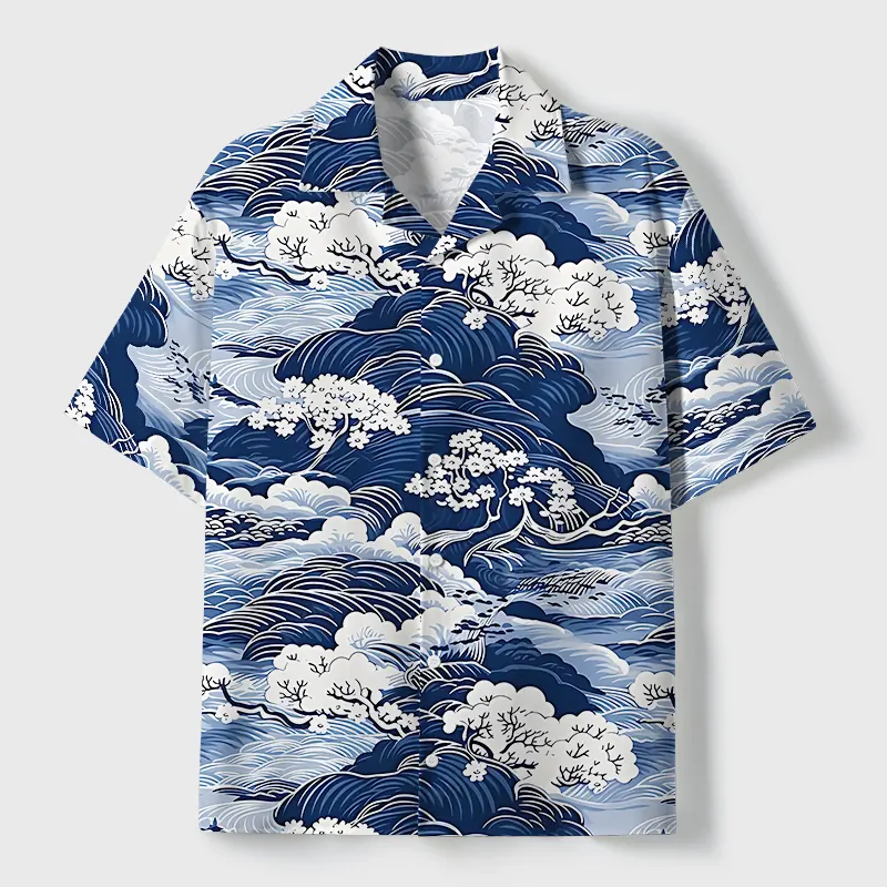 Tokyo-Tiger Traditional Japan Scenery Cuban Collar Shirt