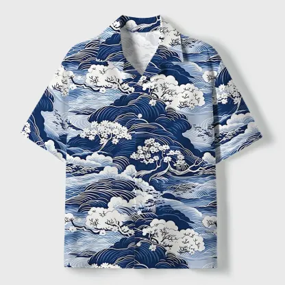 Tokyo-Tiger Traditional Japan Scenery Cuban Collar Shirt