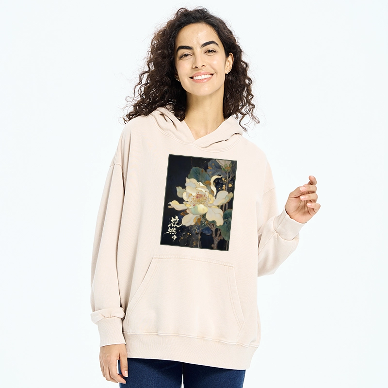 Tokyo-Tiger Lotus Adorned With Golden Specks Washed Hoodie