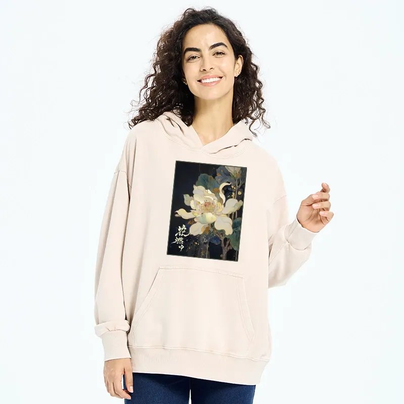 Tokyo-Tiger Lotus Adorned With Golden Specks Washed Hoodie