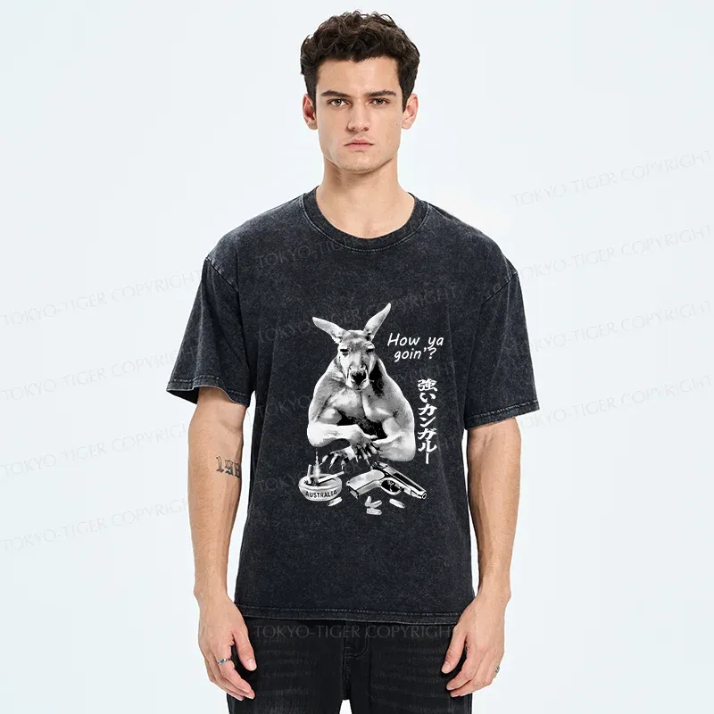 Tokyo-Tiger Strong Kangaroo Washed T-Shirt