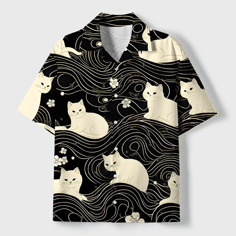 Tokyo-Tiger Mysterious Cat Cuban Collar Shirt