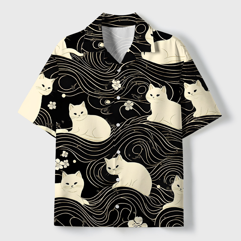 Tokyo-Tiger Mysterious Cat Cuban Collar Shirt
