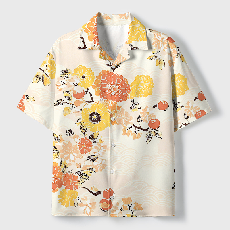 Tokyo-Tiger Fruitful Flower Cuban Collar Shirt