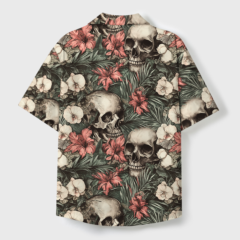 Tokyo-Tiger Skulls And Blooms Cuban Collar Shirt