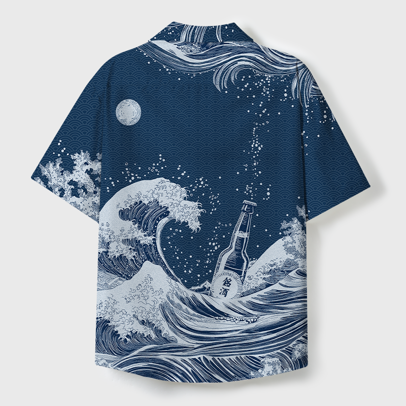 Tokyo-Tiger The Great Wave Off Beer Cuban Collar Shirt